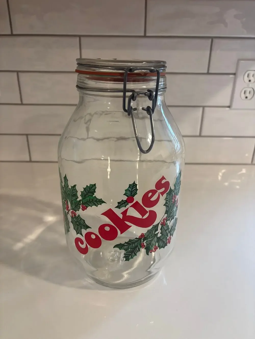 Vintage Christmas Cookie Jar with Holly